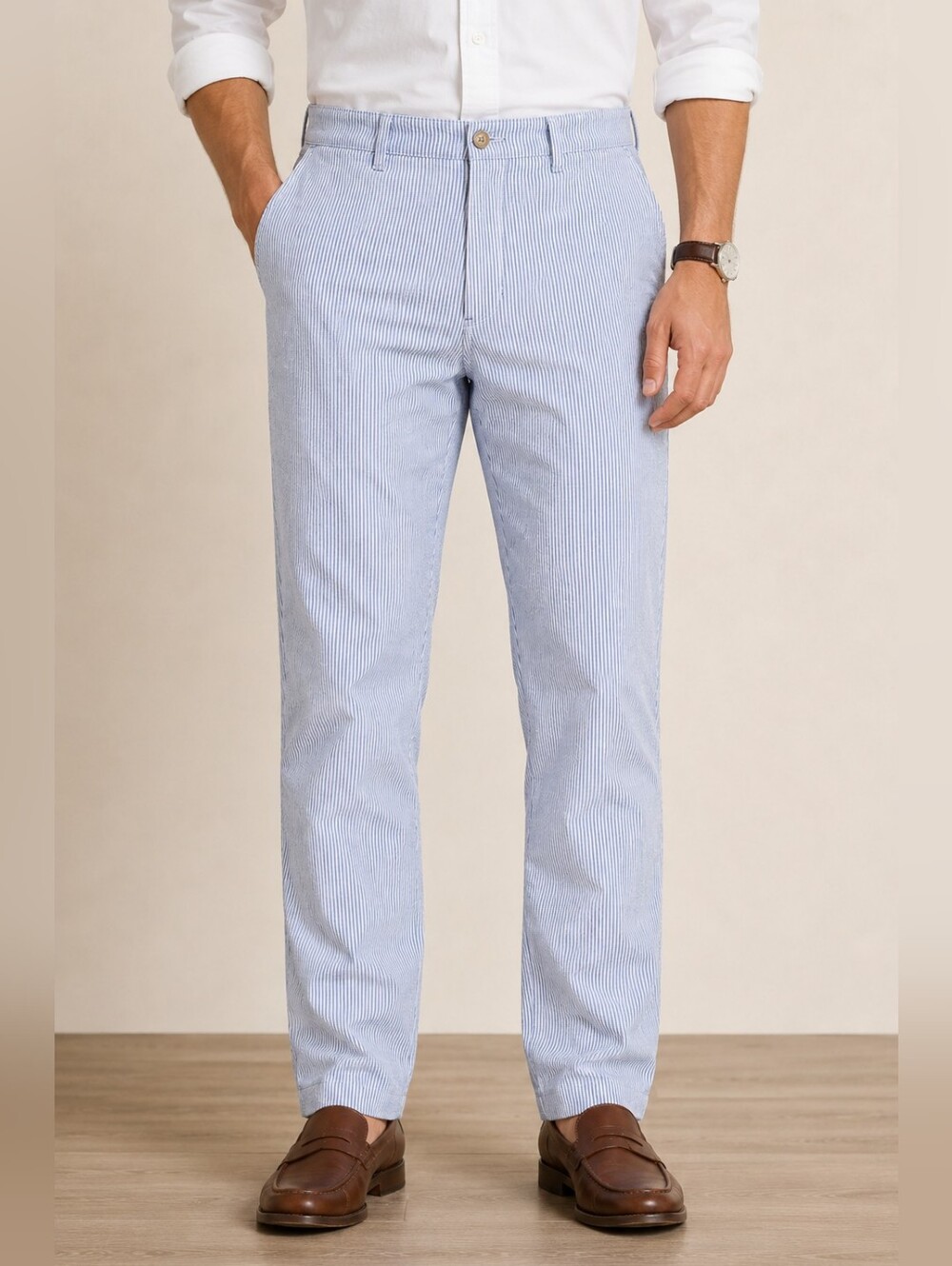 Polo Ralph Lauren Men's Blue White Seersucker Stripe Chino Pants 36x30 Preppy